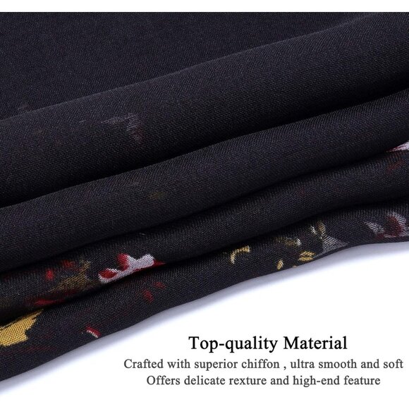 Women's Black Fashion Lightweight Head Scarf Floral Print Chiffon Scarves - Picture 2 of 7